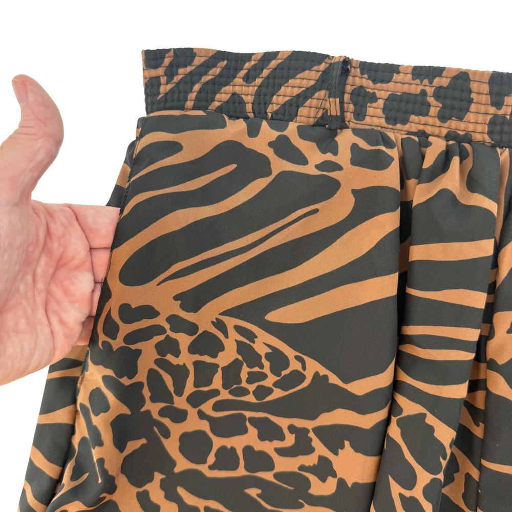 Vintage Campus Casuals Skirt Brown Black Animal Print Retro Elastic Waist Size 8 - Picture 2 of 8